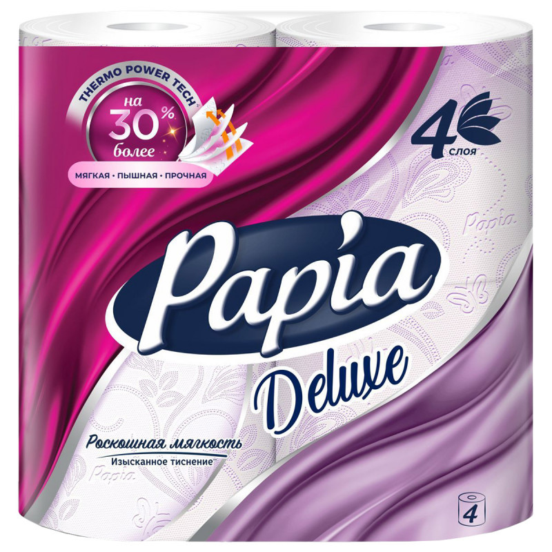 Туалетная бумага 4-хслойная Deluxe 4 рулона от Papia + 1