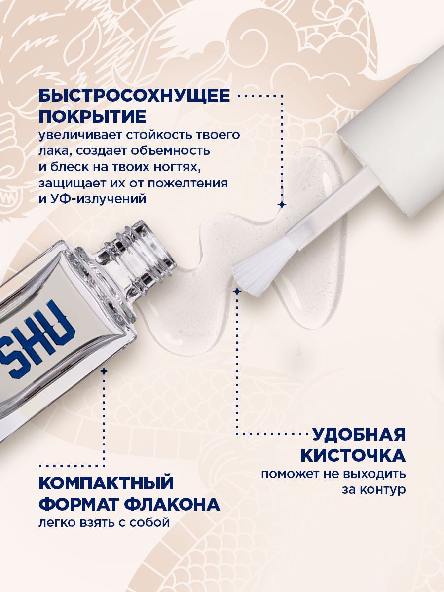 Ice Kiss Быстросохнущее покрытие с блеском, тон 504 прозрачный от SHU + 7