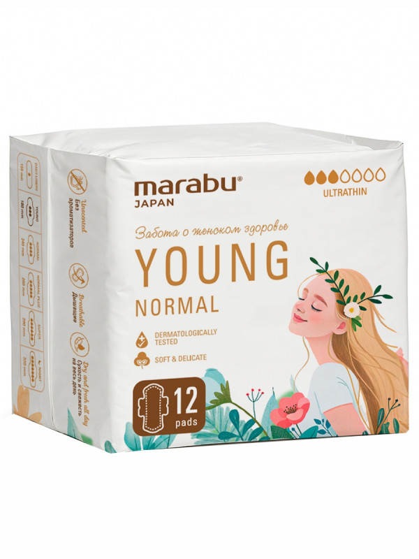 Прокладки ультратонкие для подростков Young Normal 180мм 12шт от MARABU + 1