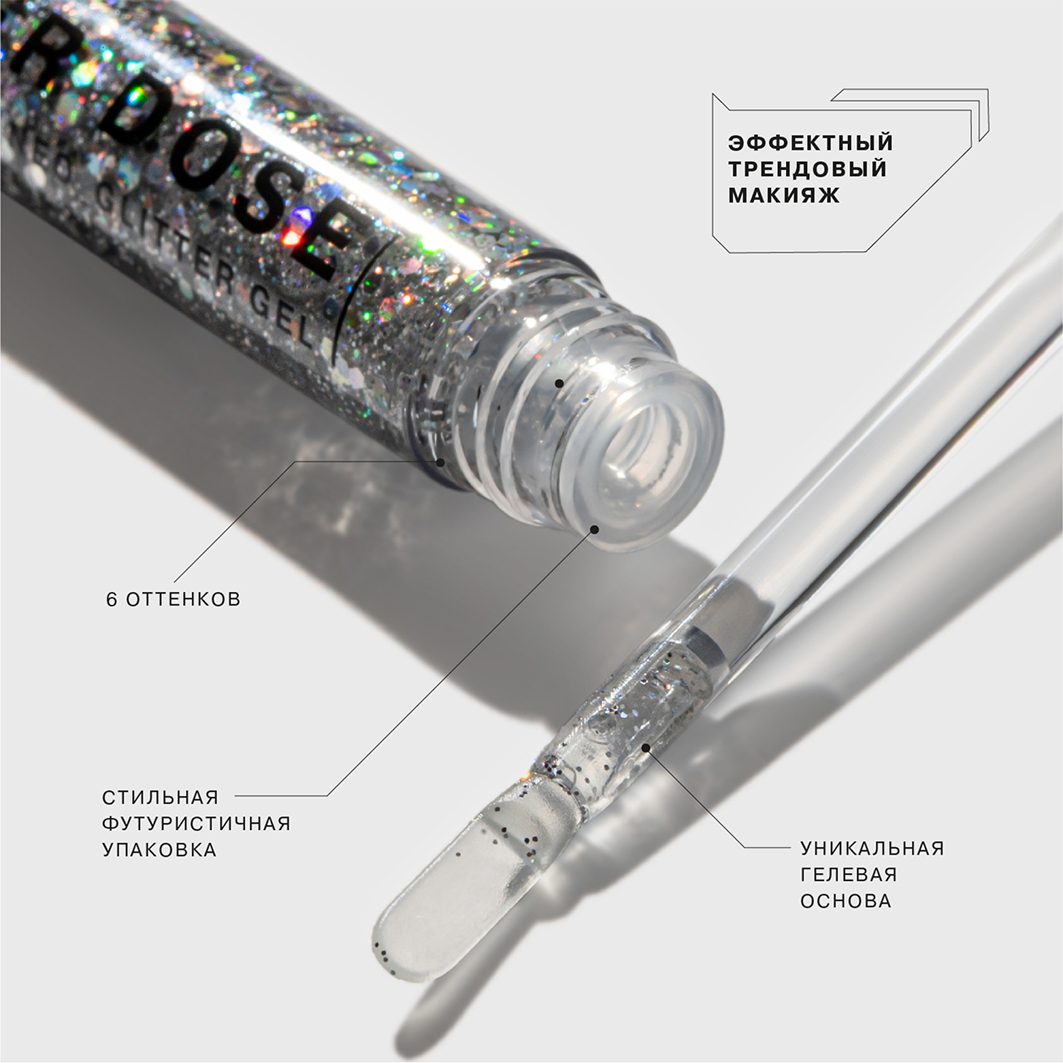 Глиттер на гелевой основе Glitter Dose, тон 02 серебряный от Influence Beauty + 3