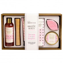 Подарочный набор Holistic Beauty Лотос и белый чай (Гель для душа 200мл + Лосьон для тела 120мл + Соль для ванны 50г + Бомбочка для ванны 50г + Скраб для тела 50мл + Деревянный массажер)