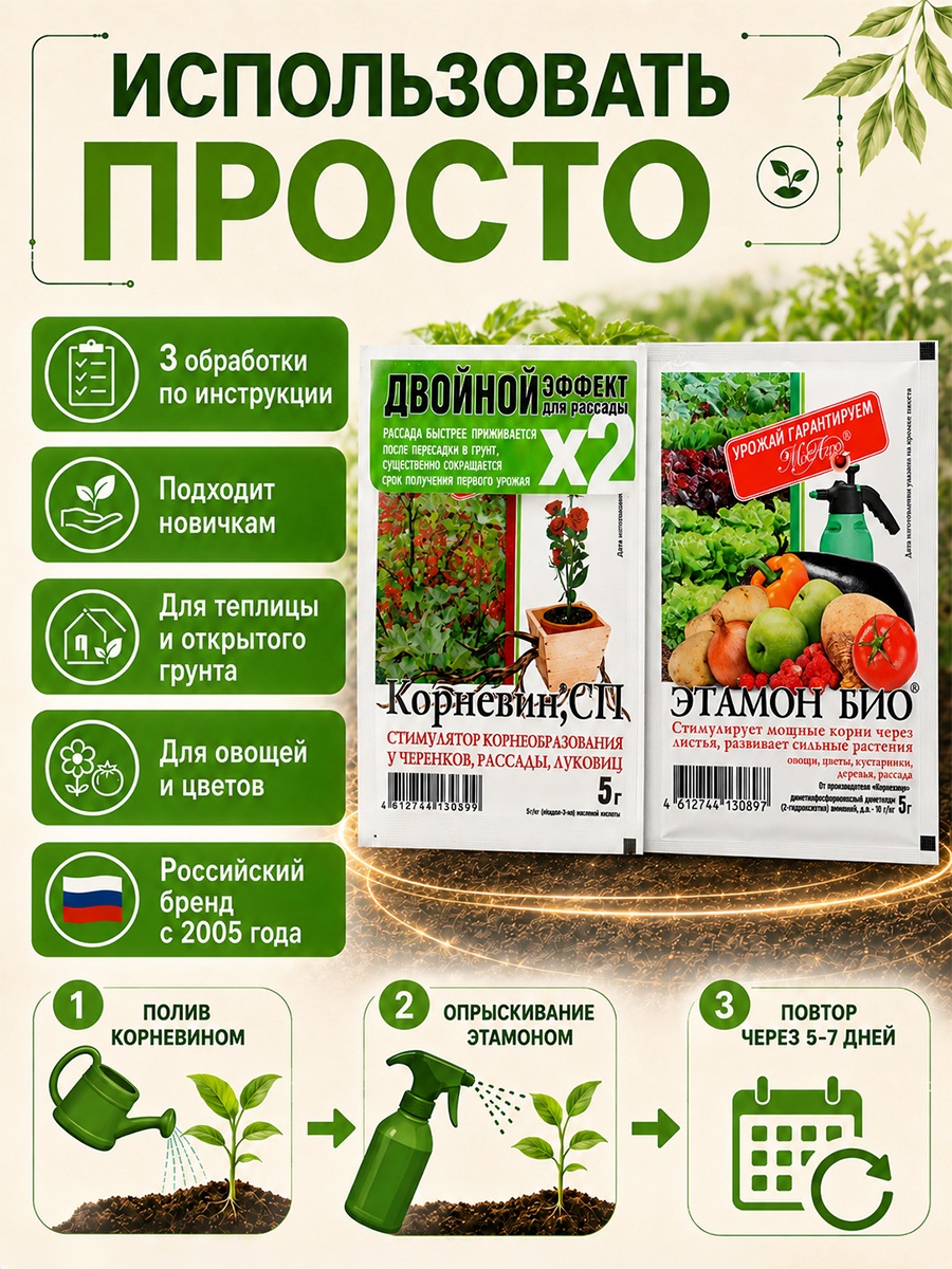 Двойной эффект для рассады (Корневин 5г + Этамон 5г) от МосАгро + 7