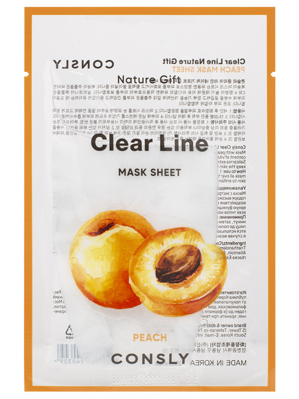 Clear Line Тканевая маска Увлажняющая с экстрактом персика 25мл от Consly + 1
