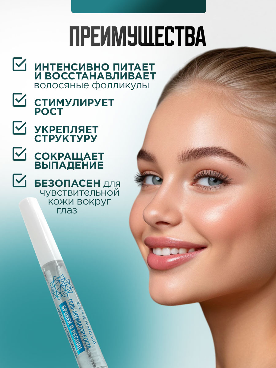 Гель-активатор роста бровей и ресниц Kopexil Ultra 7мл от Supernova + 3