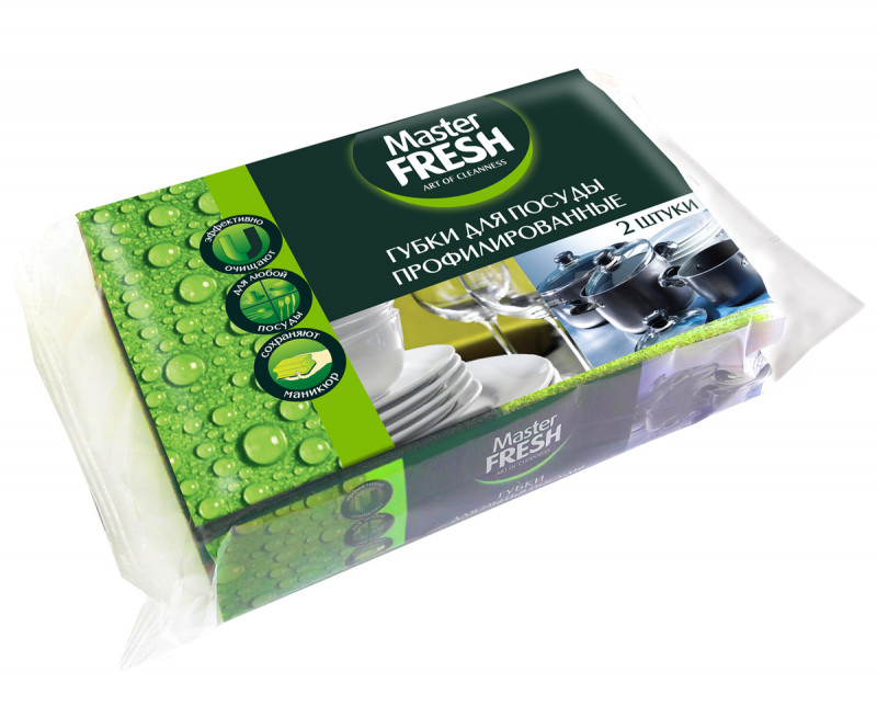 Губки для посуды профилированные 2шт от Master Fresh + 1