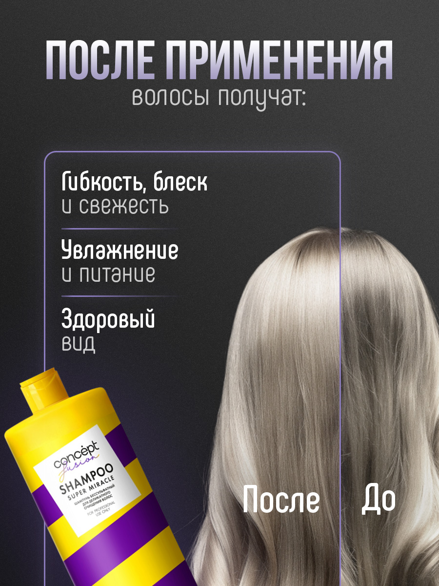 Шампунь бессульфатный для деликатного очищения Super Miracle 1000мл от Concept Moscow + 5