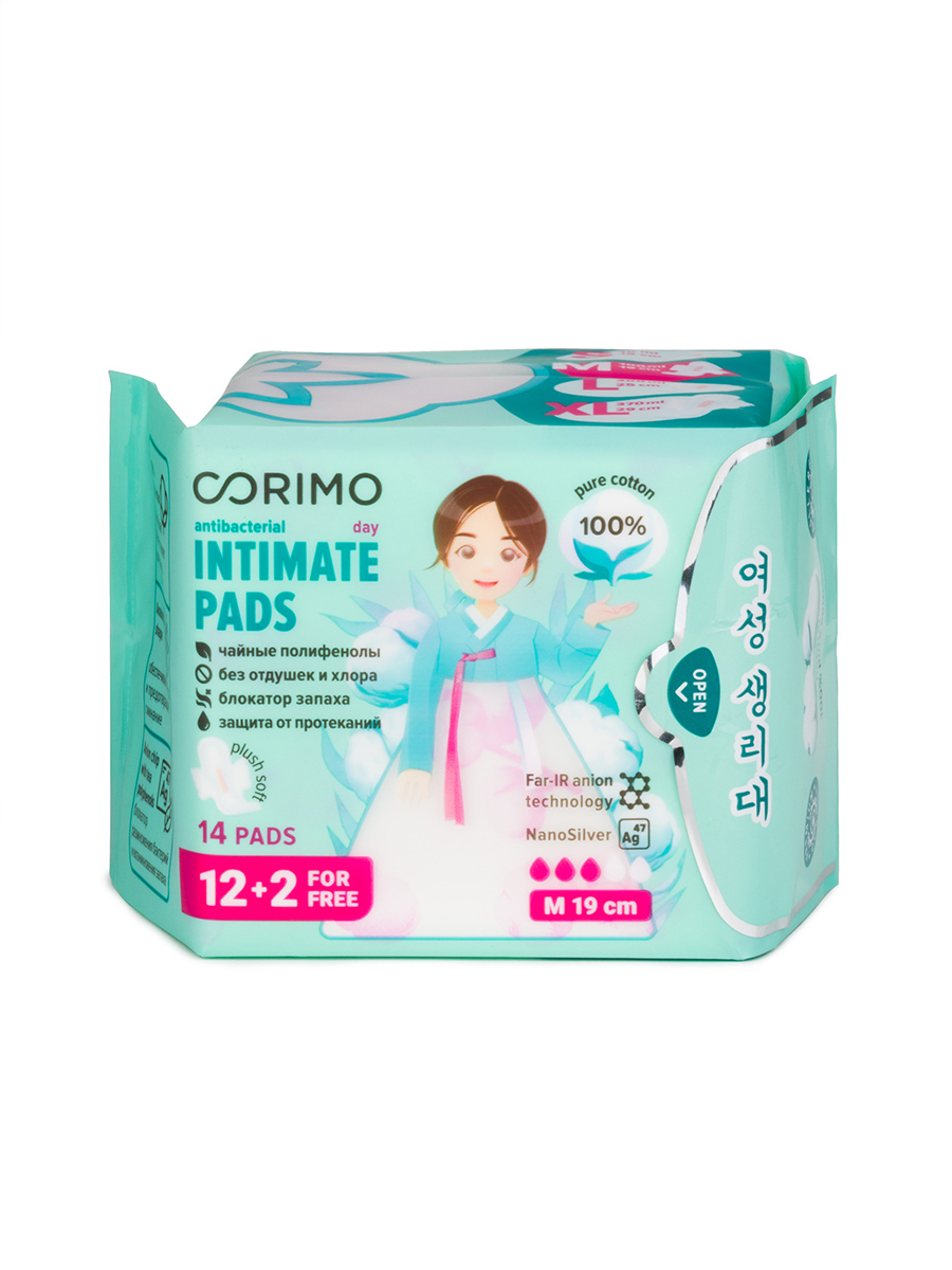 Прокладки впитывающие Cotton (M-19 сm) 14шт от Corimo + 2